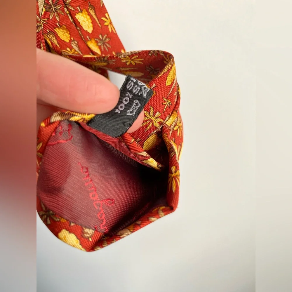 Salvatore Ferragamo 100% Silk Tie Made in Italy Autumn Fall Tuscan Trees
